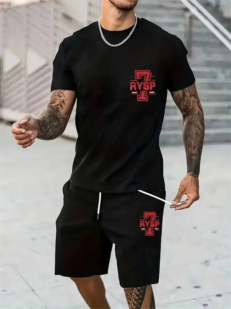 Men's Camouflage Print Summer Sportswear Set – Short Sleeve & Shorts 2-Piece