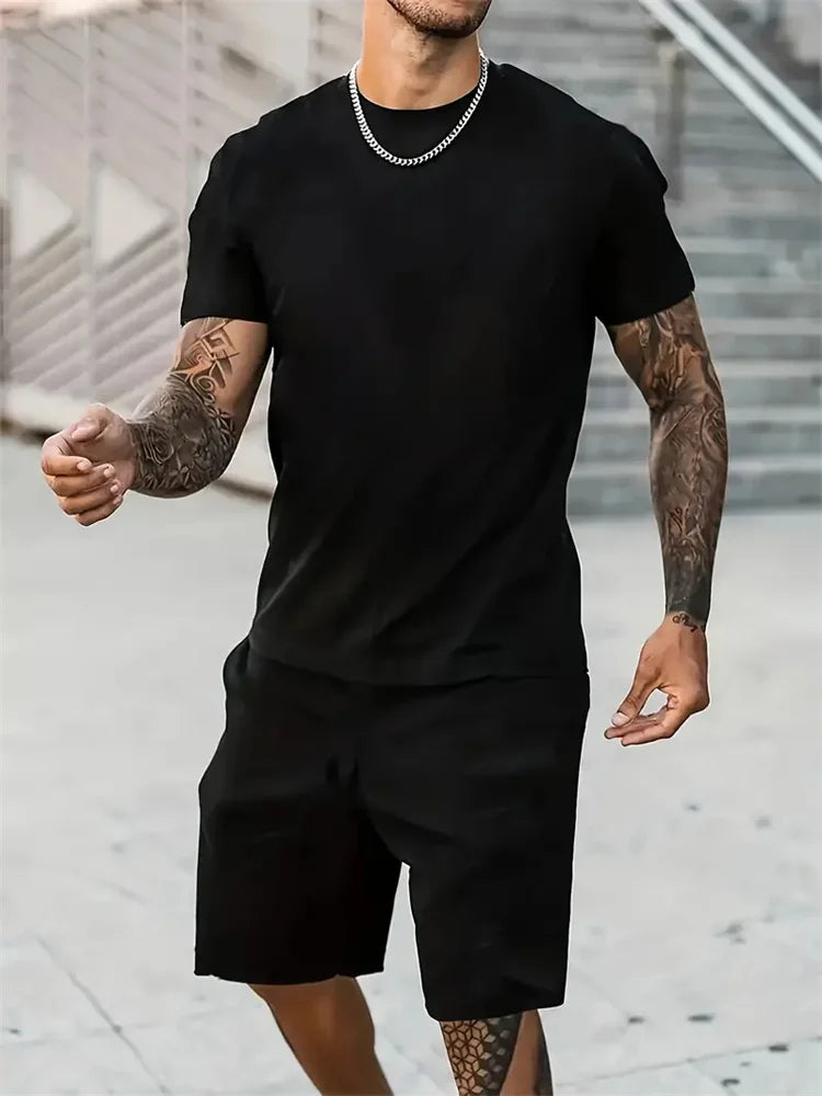 Men's Camouflage Print Summer Sportswear Set – Short Sleeve & Shorts 2-Piece