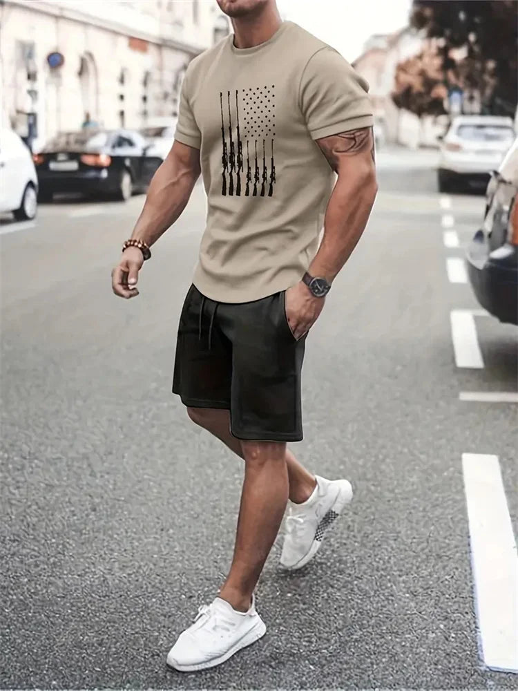 Men's Camouflage Print Summer Sportswear Set – Short Sleeve & Shorts 2-Piece