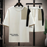 Men's Summer Casual Splicing Round Neck Sports Set – Plus Size Half Sleeve