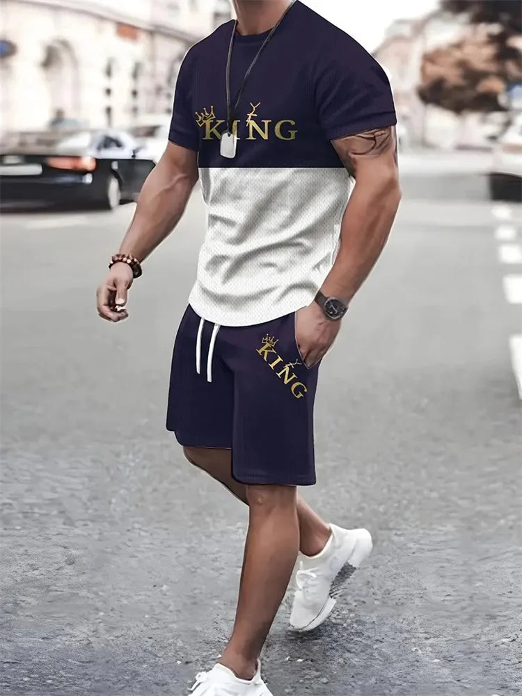 Men's Camouflage Print Summer Sportswear Set – Short Sleeve & Shorts 2-Piece