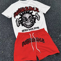 Men's 3D Skull Print Hip-Hop 2-Piece Set – Round Neck Top & Shorts | American Street Style
