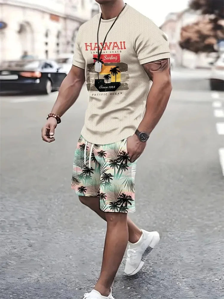 Men's Sailor Anchor Print Short Sleeve Set – T-Shirt & Drawstring Shorts