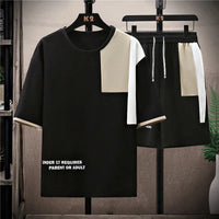 Men's Summer Casual Splicing Round Neck Sports Set – Plus Size Half Sleeve