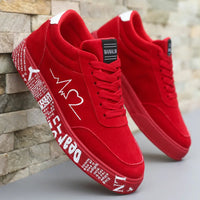 Men's Canvas Sneakers – Breathable Lace-Up Vulcanized Shoes | Red & Black