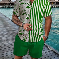 Men's Hawaii Baroque Print 2-Piece Set – Short Sleeve Lapel Shirt & Shorts Summer Vacation Suit