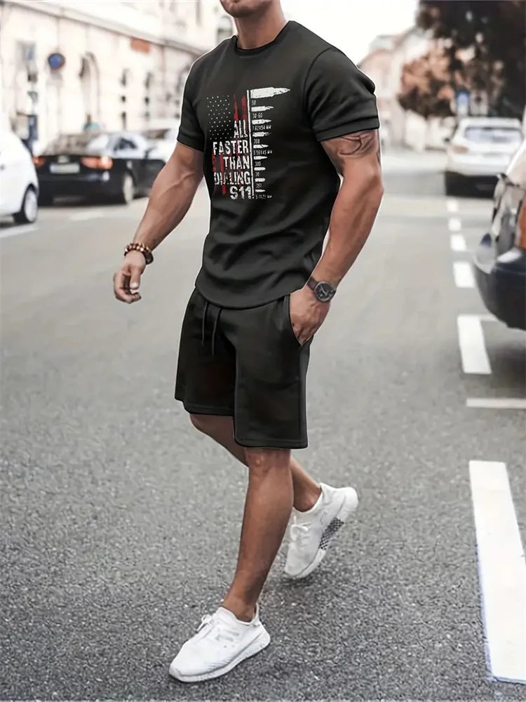 Men's Camouflage Print Summer Sportswear Set – Short Sleeve & Shorts 2-Piece