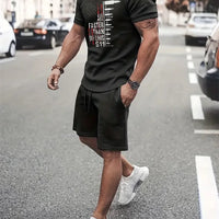 Men's Camouflage Print Summer Sportswear Set – Short Sleeve & Shorts 2-Piece