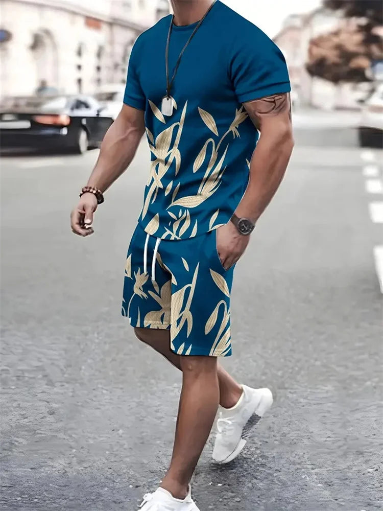 Men's Sailor Anchor Print Short Sleeve Set – T-Shirt & Drawstring Shorts