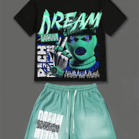 Men's 3D Skull Print Hip-Hop 2-Piece Set – Round Neck Top & Shorts | American Street Style