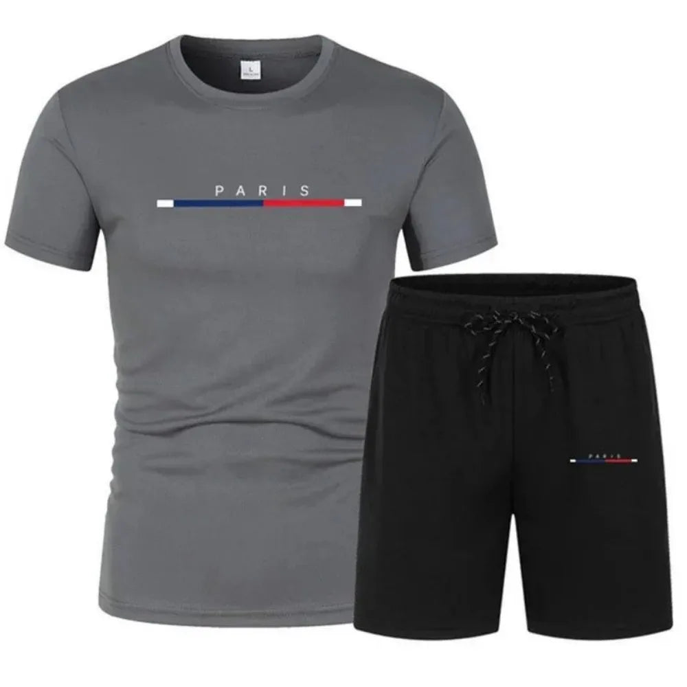 Men's Breathable Quick-Dry Round Neck T-Shirt & Shorts Set – Casual Outdoor Sportswear