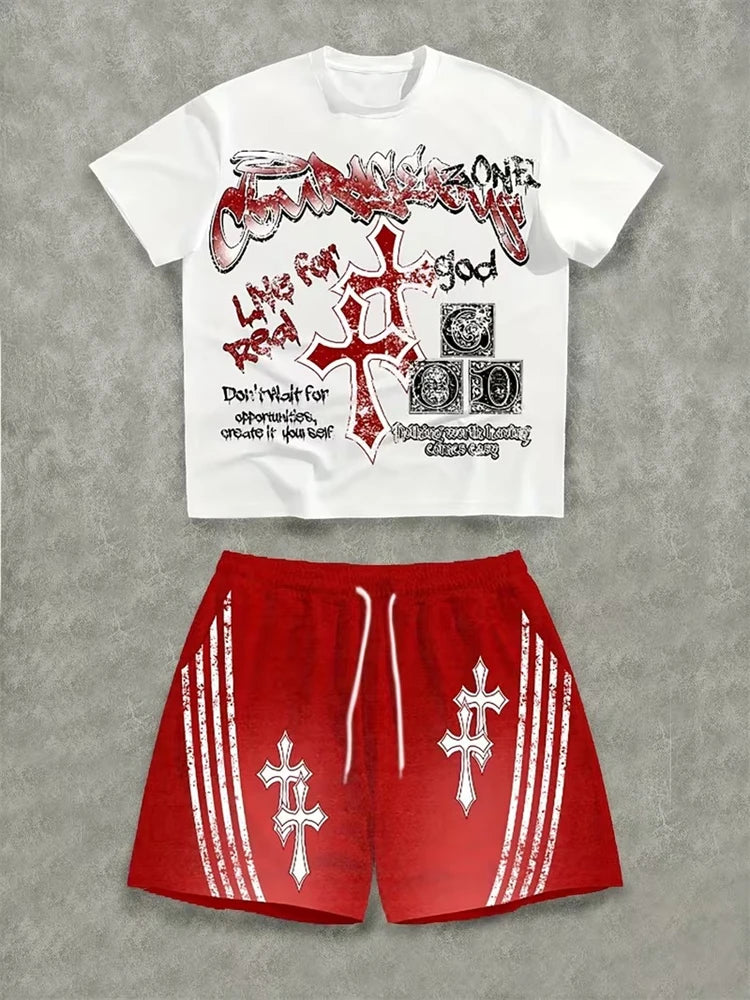 Men's 3D Skull Print Hip-Hop 2-Piece Set – Round Neck Top & Shorts | American Street Style