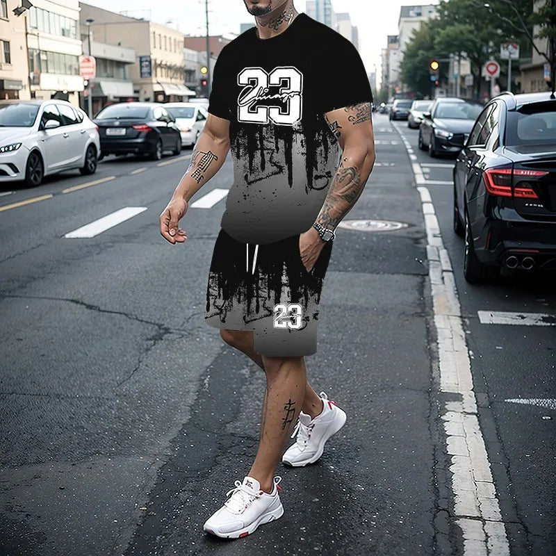 Men's Creative 3D Print T-Shirt & Shorts Set – Casual Summer 2-Piece Fashion Outfit