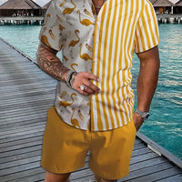 Men's Hawaii Baroque Print 2-Piece Set – Short Sleeve Lapel Shirt & Shorts Summer Vacation Suit
