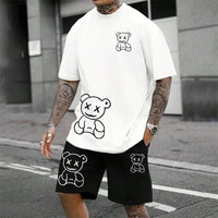 Men's Harajuku Bear Print Summer 2-Piece Set – Loose Short Sleeve T-Shirt & Shorts