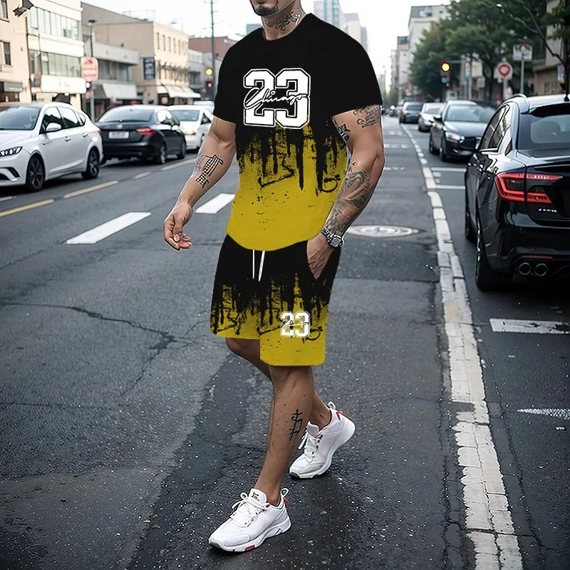 Men's Creative 3D Print T-Shirt & Shorts Set – Casual Summer 2-Piece Fashion Outfit