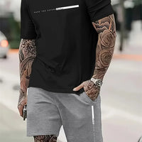 Men's 2025 Summer Letter Print Round Neck Short Sleeve Sports Set – Casual Outdoor Suit