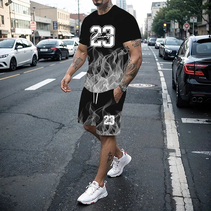 Men's Creative 3D Print T-Shirt & Shorts Set – Casual Summer 2-Piece Fashion Outfit