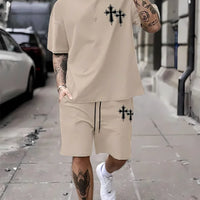 New men's summer two-piece set men's T-shirt top shorts set men's round neck T-shirt loose casual