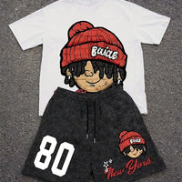 Men's 3D Skull Print Hip-Hop 2-Piece Set – Round Neck Top & Shorts | American Street Style