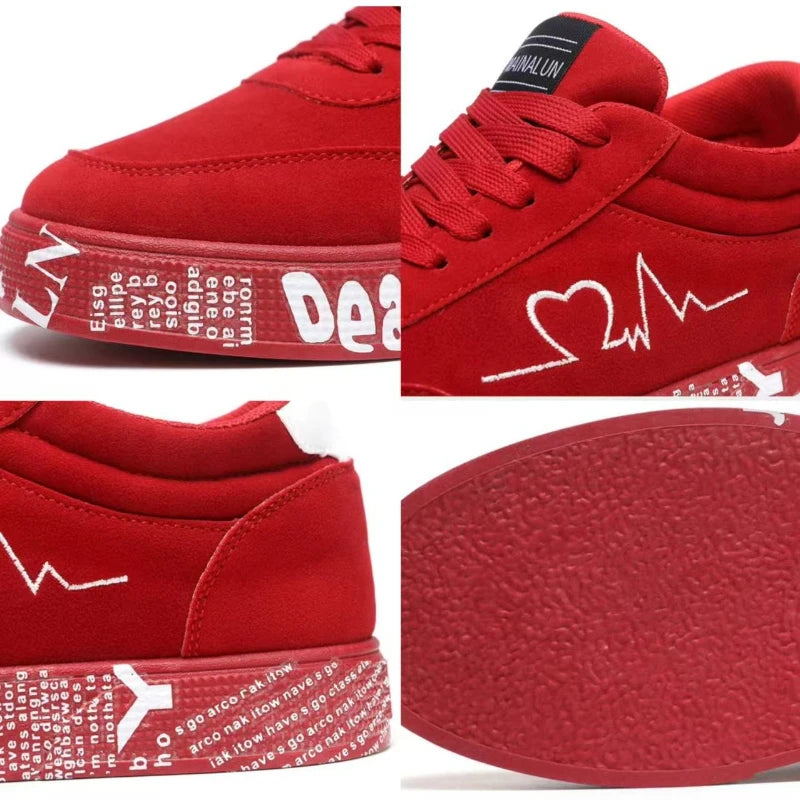 Men's Canvas Sneakers – Breathable Lace-Up Vulcanized Shoes | Red & Black