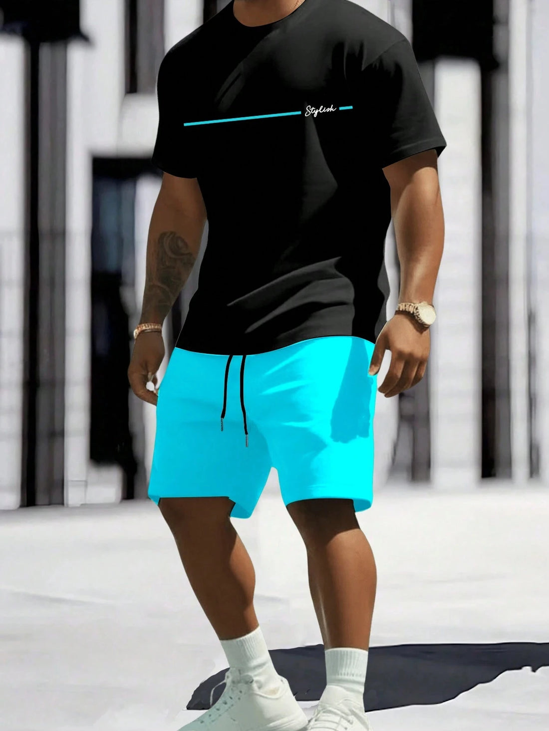 Men's 2025 Summer Letter Print Round Neck Short Sleeve Sports Set – Casual Outdoor Suit
