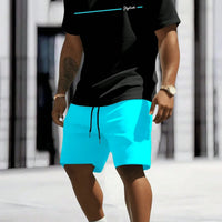 Men's 2025 Summer Letter Print Round Neck Short Sleeve Sports Set – Casual Outdoor Suit