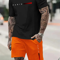 Men's 2025 Summer Letter Print Round Neck Short Sleeve Sports Set – Casual Outdoor Suit