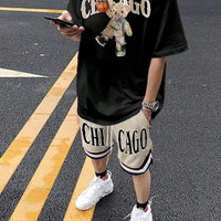 Men's Cartoon Bear 3D Print Short Sleeve Set – Streetwear T-Shirt & Drawstring Shorts