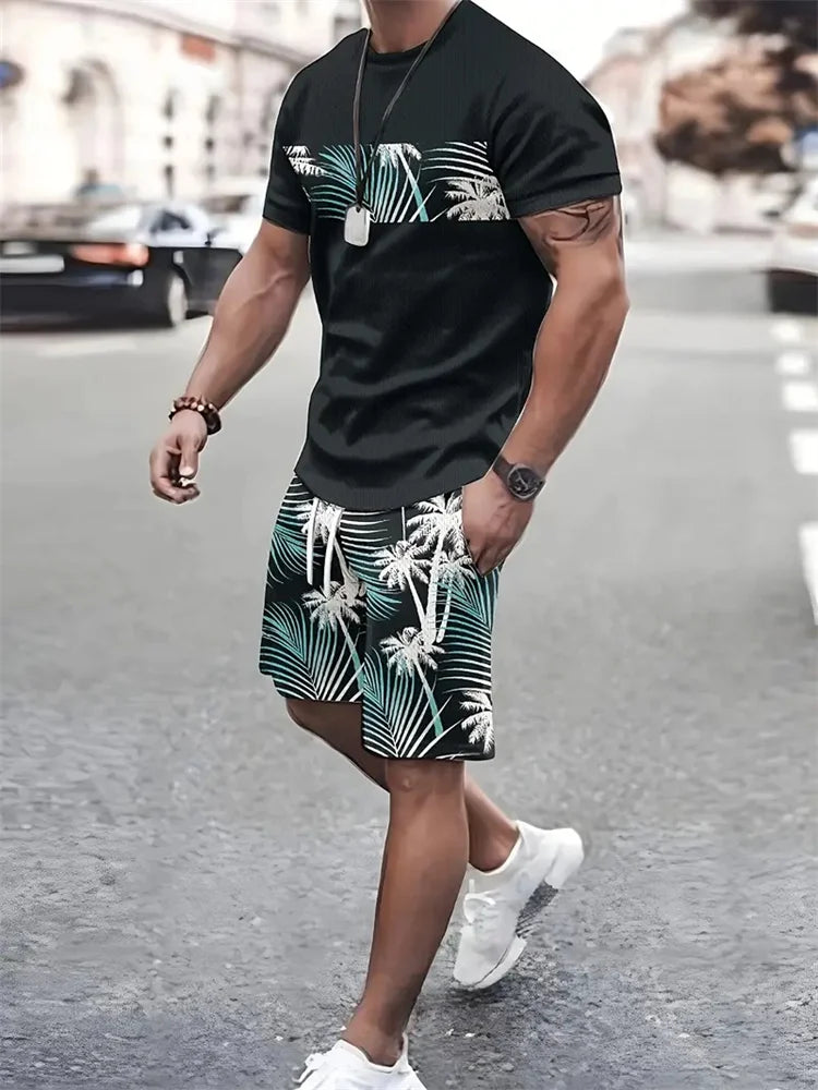 Men's Sailor Anchor Print Short Sleeve Set – T-Shirt & Drawstring Shorts