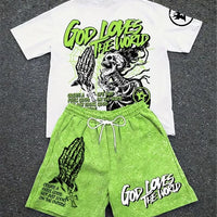 Men's 3D Skull Print Hip-Hop 2-Piece Set – Round Neck Top & Shorts | American Street Style