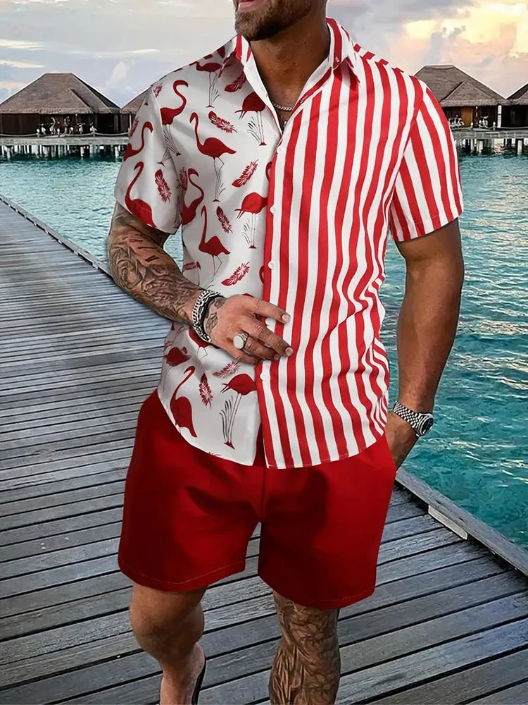 Men's Hawaii Baroque Print 2-Piece Set – Short Sleeve Lapel Shirt & Shorts Summer Vacation Suit