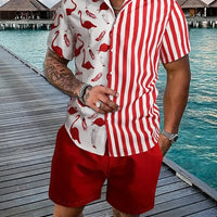 Men's Hawaii Baroque Print 2-Piece Set – Short Sleeve Lapel Shirt & Shorts Summer Vacation Suit