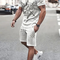 Men's Sailor Anchor Print Short Sleeve Set – T-Shirt & Drawstring Shorts