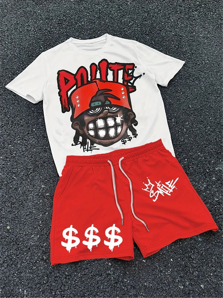 Men's 3D Skull Print Hip-Hop 2-Piece Set – Round Neck Top & Shorts | American Street Style