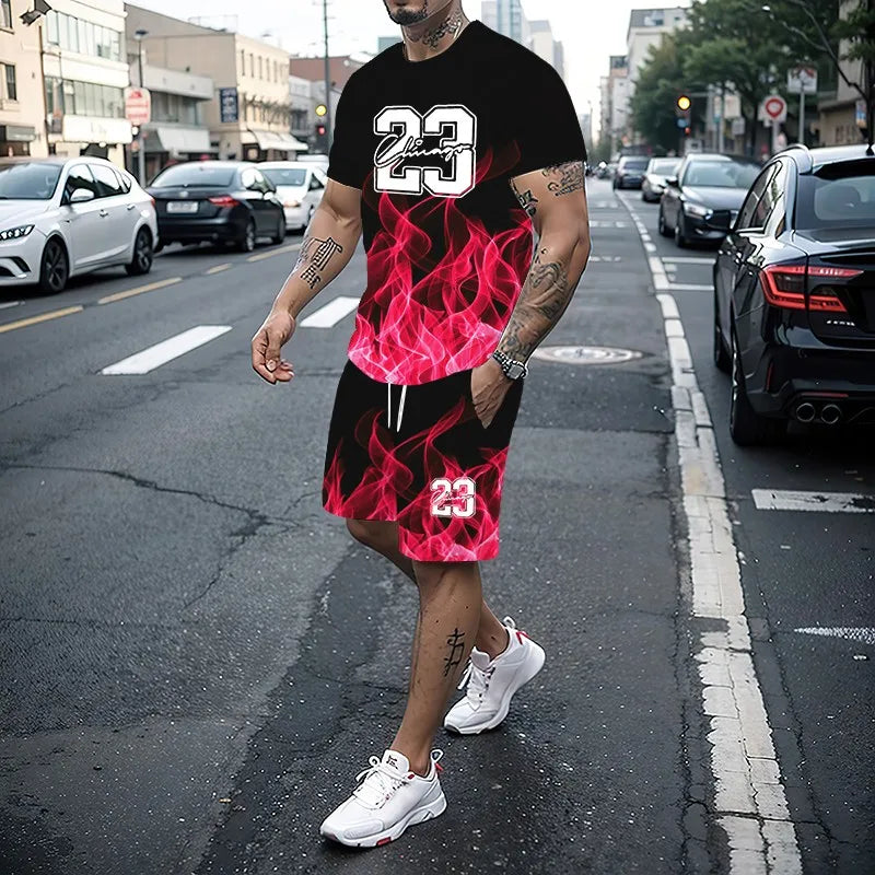 Men's Creative 3D Print T-Shirt & Shorts Set – Casual Summer 2-Piece Fashion Outfit