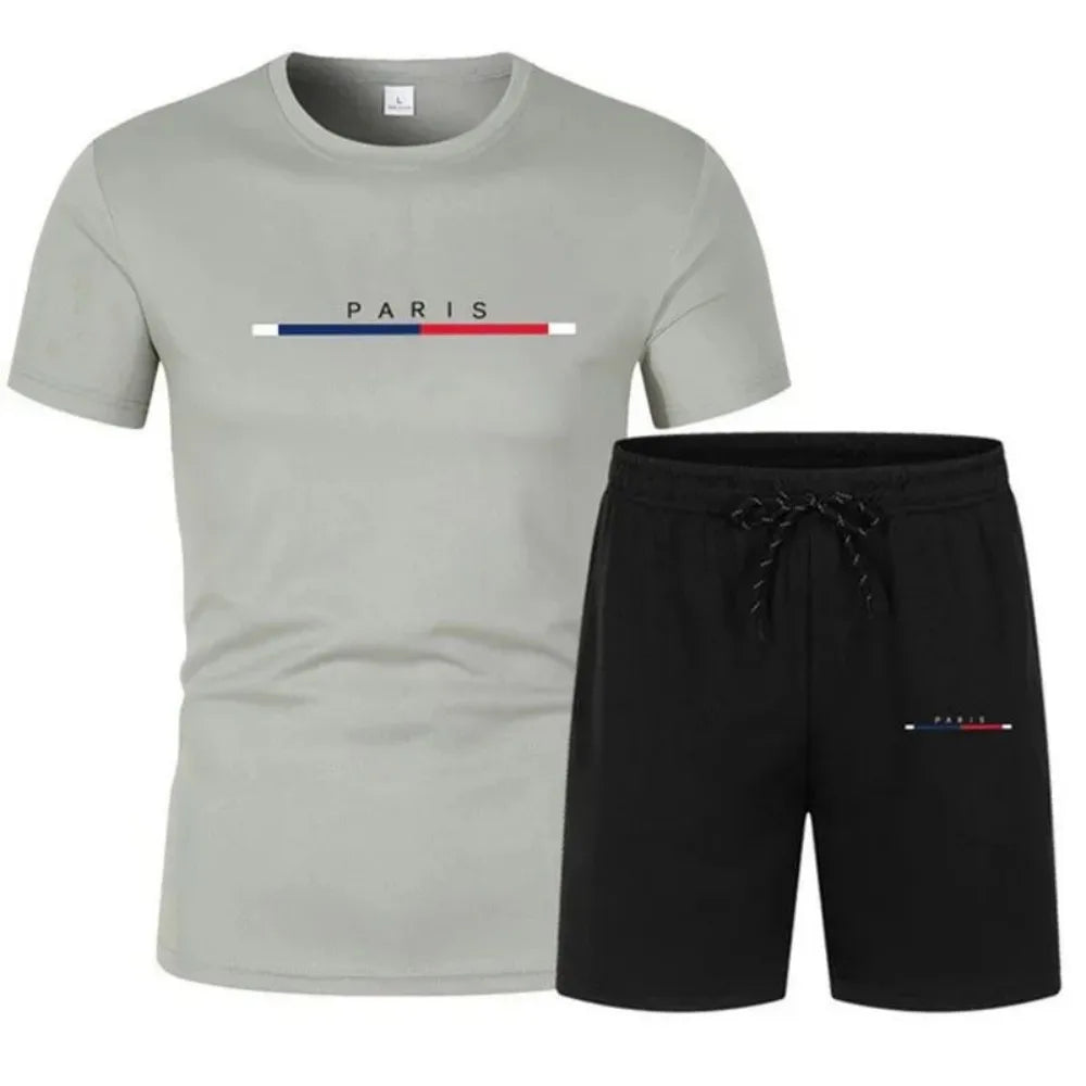 Men's Breathable Quick-Dry Round Neck T-Shirt & Shorts Set – Casual Outdoor Sportswear