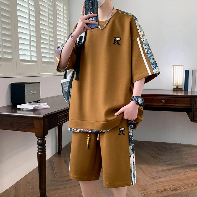 Men's Korean Style Summer Sportswear Set – Short Sleeve T-Shirt & Sports Shorts Casual Outfit