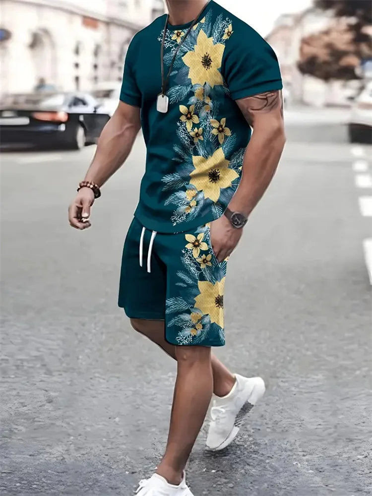 Men's Sailor Anchor Print Short Sleeve Set – T-Shirt & Drawstring Shorts
