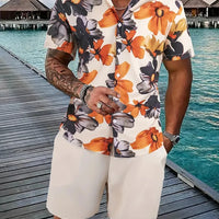 Men's Hawaii Baroque Print 2-Piece Set – Short Sleeve Lapel Shirt & Shorts Summer Vacation Suit
