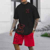 Men's Harajuku Bear Print Summer 2-Piece Set – Loose Short Sleeve T-Shirt & Shorts
