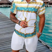 Men's Hawaii Baroque Print 2-Piece Set – Short Sleeve Lapel Shirt & Shorts Summer Vacation Suit