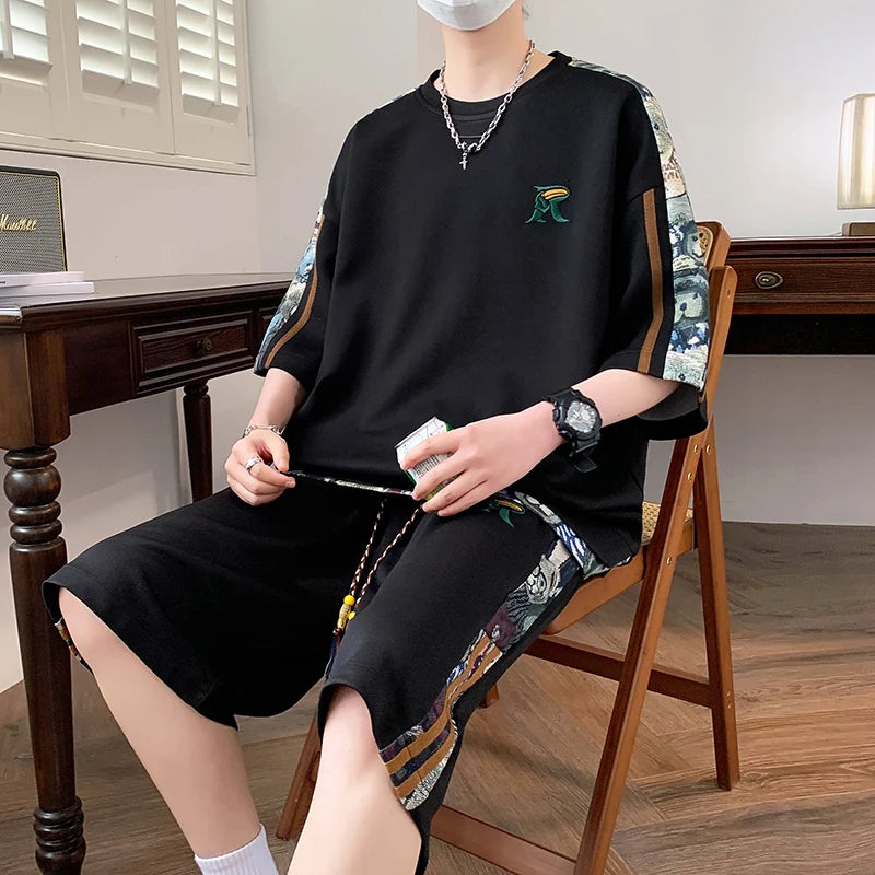 Men's Korean Style Summer Sportswear Set – Short Sleeve T-Shirt & Sports Shorts Casual Outfit