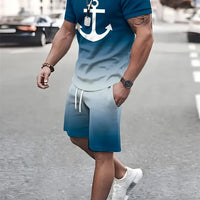 Men's Sailor Anchor Print Short Sleeve Set – T-Shirt & Drawstring Shorts