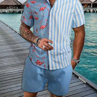 Men's Hawaii Baroque Print 2-Piece Set – Short Sleeve Lapel Shirt & Shorts Summer Vacation Suit