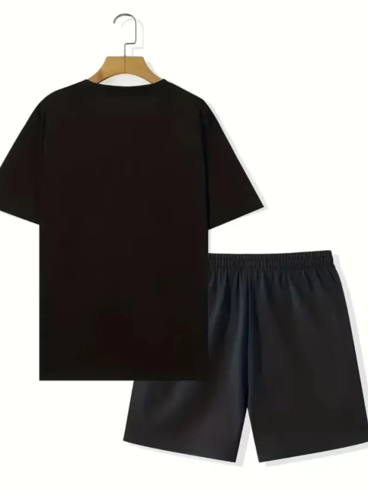 Men's 2025 Summer Letter Print Round Neck Short Sleeve Sports Set – Casual Outdoor Suit