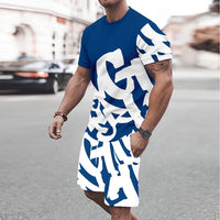 Men's Big Font Print Round Neck T-Shirt & Shorts Set – Breathable Casual Summer Outfit