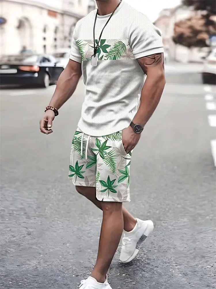Men's Sailor Anchor Print Short Sleeve Set – T-Shirt & Drawstring Shorts