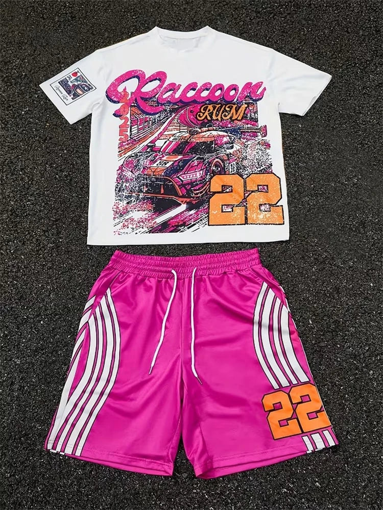 Men's 3D Skull Print Hip-Hop 2-Piece Set – Round Neck Top & Shorts | American Street Style