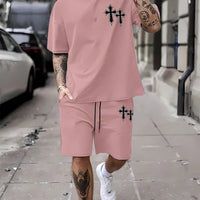New men's summer two-piece set men's T-shirt top shorts set men's round neck T-shirt loose casual